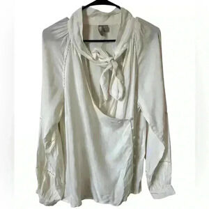 Asos Enveloped Neck Tie Blouse Top Cloth Buttons Shirt Cream
